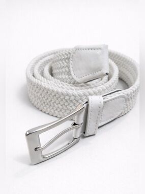 Men's Braided Elastic Canvas Belt - White - XL